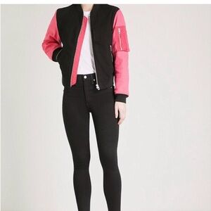 Rag & Bone Black and Pink Bomber Jacket Size XS